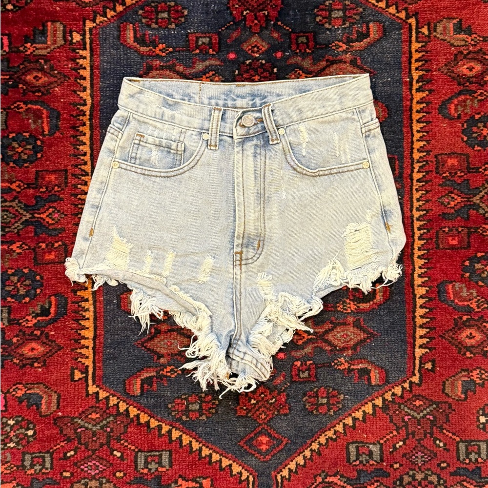Distressed Light Blue Denim Shorts